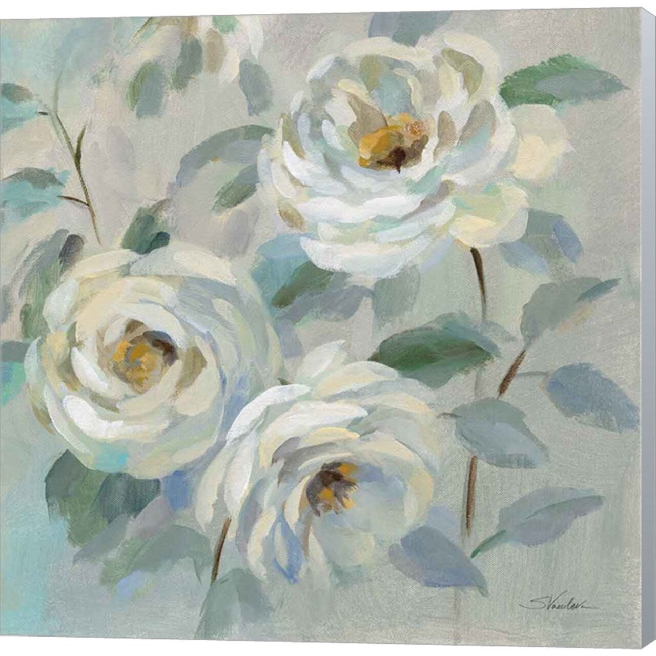 Blue Gray Floral by Silvia Vassileva - 24x24 Canvas Art Print